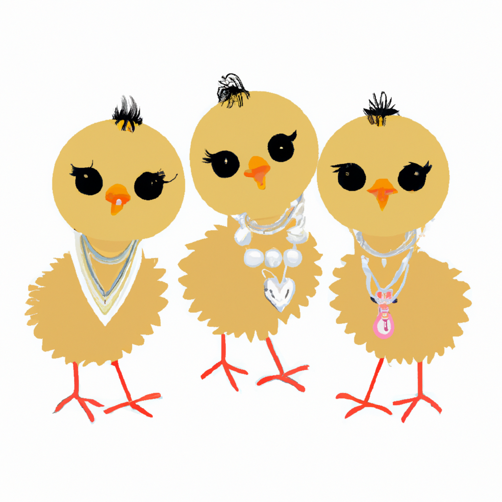 Image of "Chicks Adorned" - Adorable chicks showcasing feathered elegance with charming jewelry pieces.